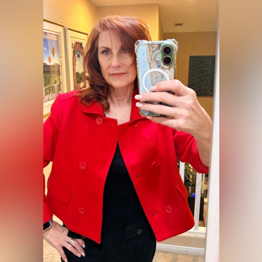 Women's Cropped Military Style Swing Coat Red Jacket XL